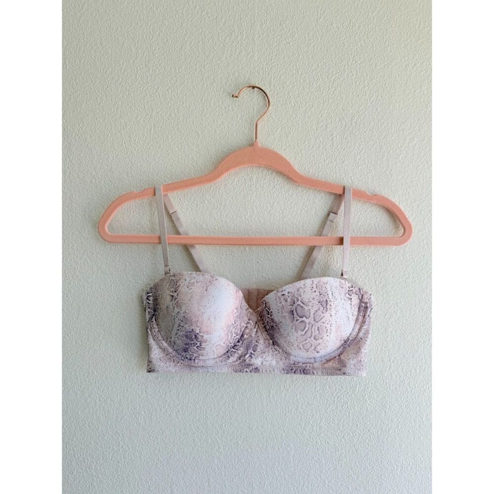 Undies Snakeskin Print Convertible Strapless Balconette Bra in Pink size 34C